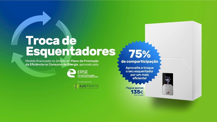 Cartaz da campanha de troca de esquentadores promovida pela Portgás