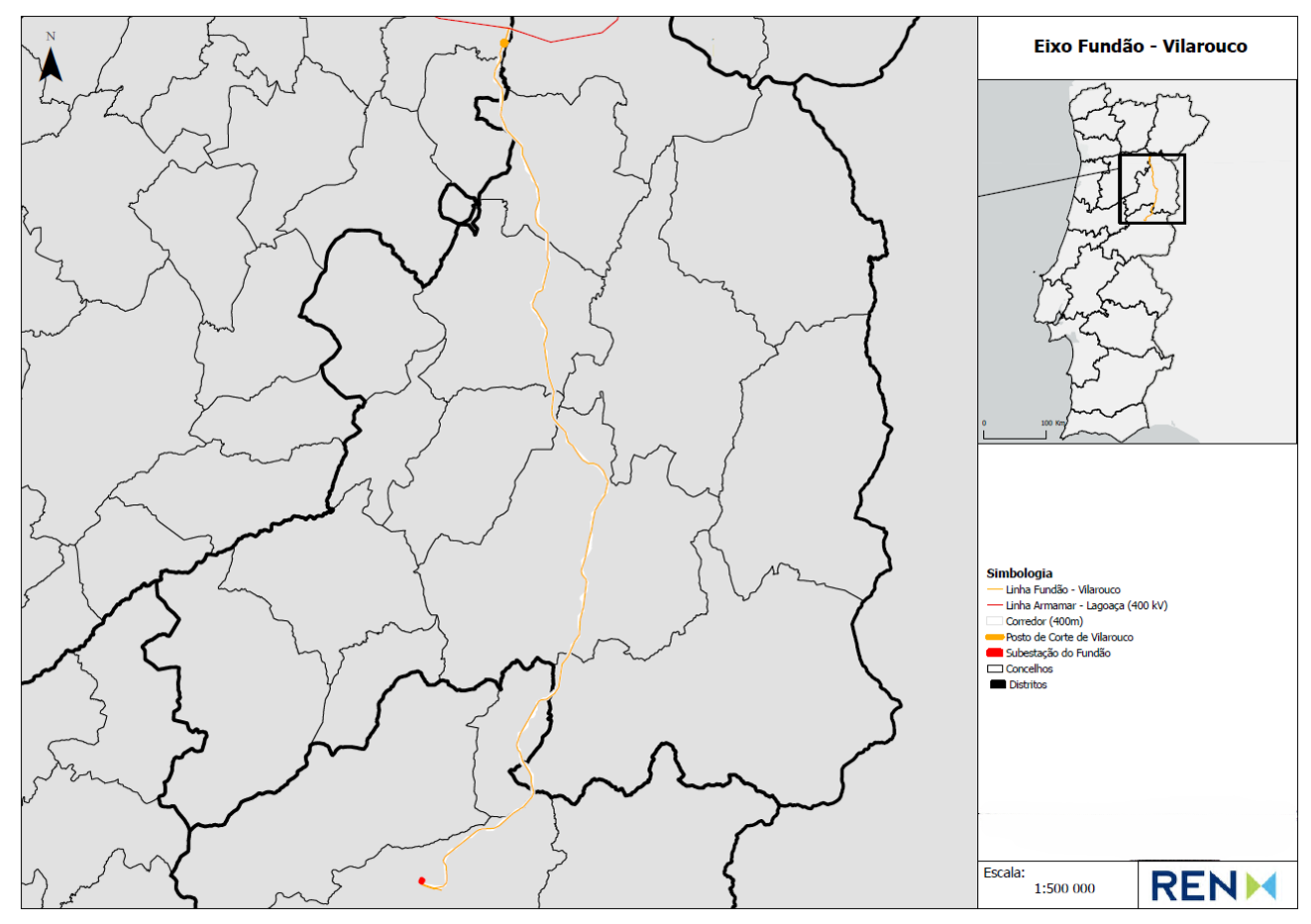 Mapa traçado previsto do Eixo Fundão-Vilarouco